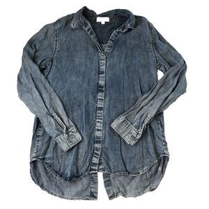 Cloth & Stone Chambray Button Up Front & Back Shirt High Low Split Back Medium